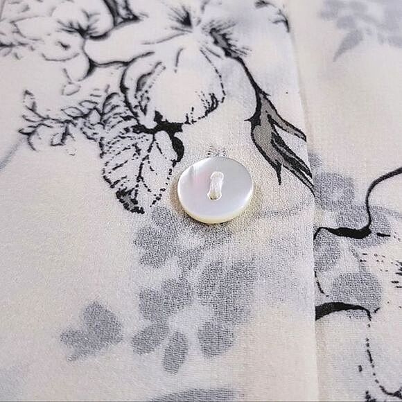 Vtg cream silk chiffon floral print round neck short sleeve blouse - Picture 9 of 15